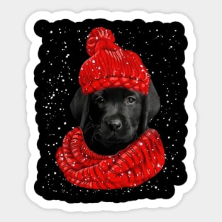 Black Labrador Wearing Red Hat And Scarf Christmas Sticker